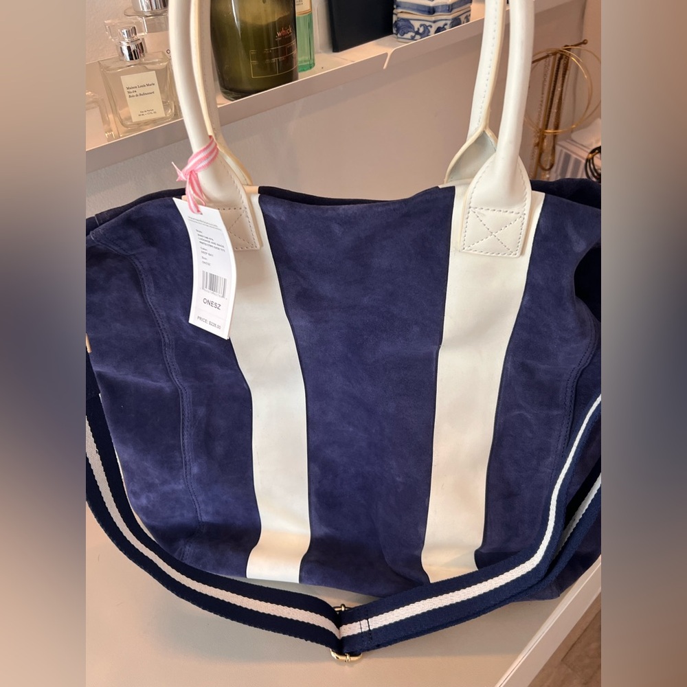 Brand new beautiful suede bag with leather trim and crossbody strap